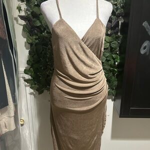 Revamped gold strap dress. Form fitting